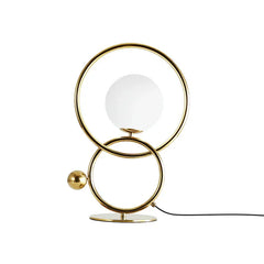 Modern gold double ring table lamp with white glass globe, YH Lamps designer lighting