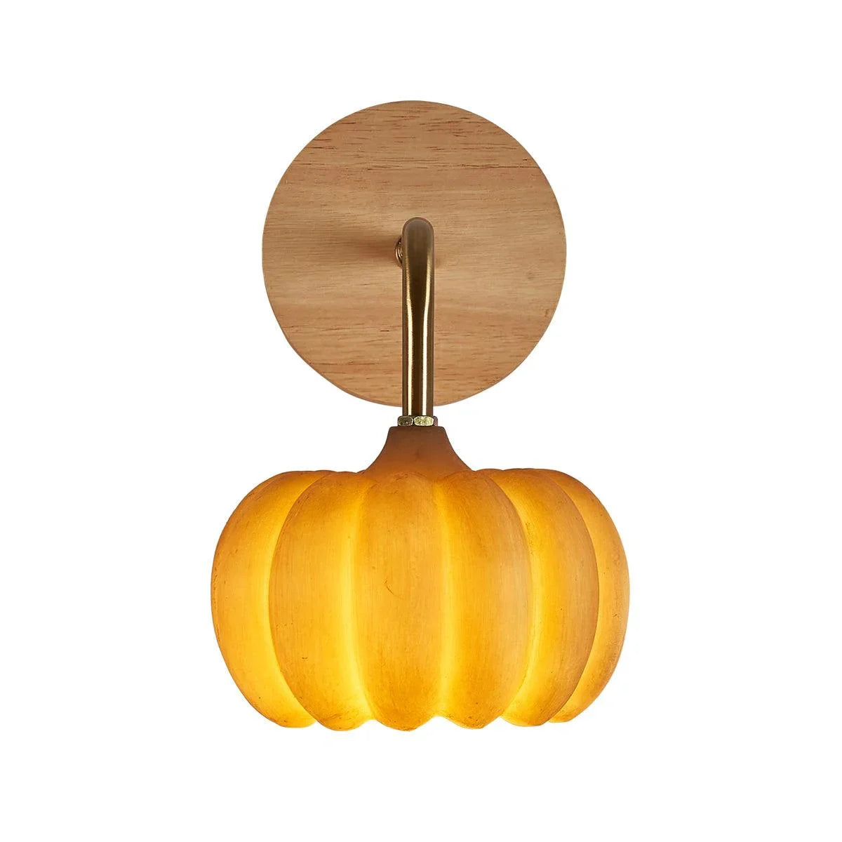 Yellow gold pumpkin-shaped modern wall lamp with wood mount, YH Lamps home lighting