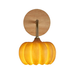 Yellow gold pumpkin-shaped modern wall lamp with wood mount, YH Lamps home lighting