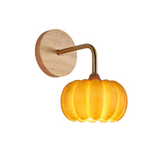 Modern yellow gold pumpkin wall lamp with wood base, YH Lamps elegant home lighting