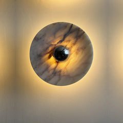 Modern marble wall sconce with warm LED light and chrome accent, YH Lamps home lighting