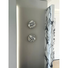 Modern marble wall lamps with chrome accents on a neutral wall, YH Lamps elegant lighting