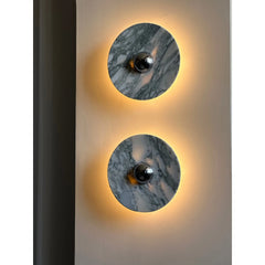 Modern marble wall sconces with warm LED backlighting, YH Lamps stylish home lighting.