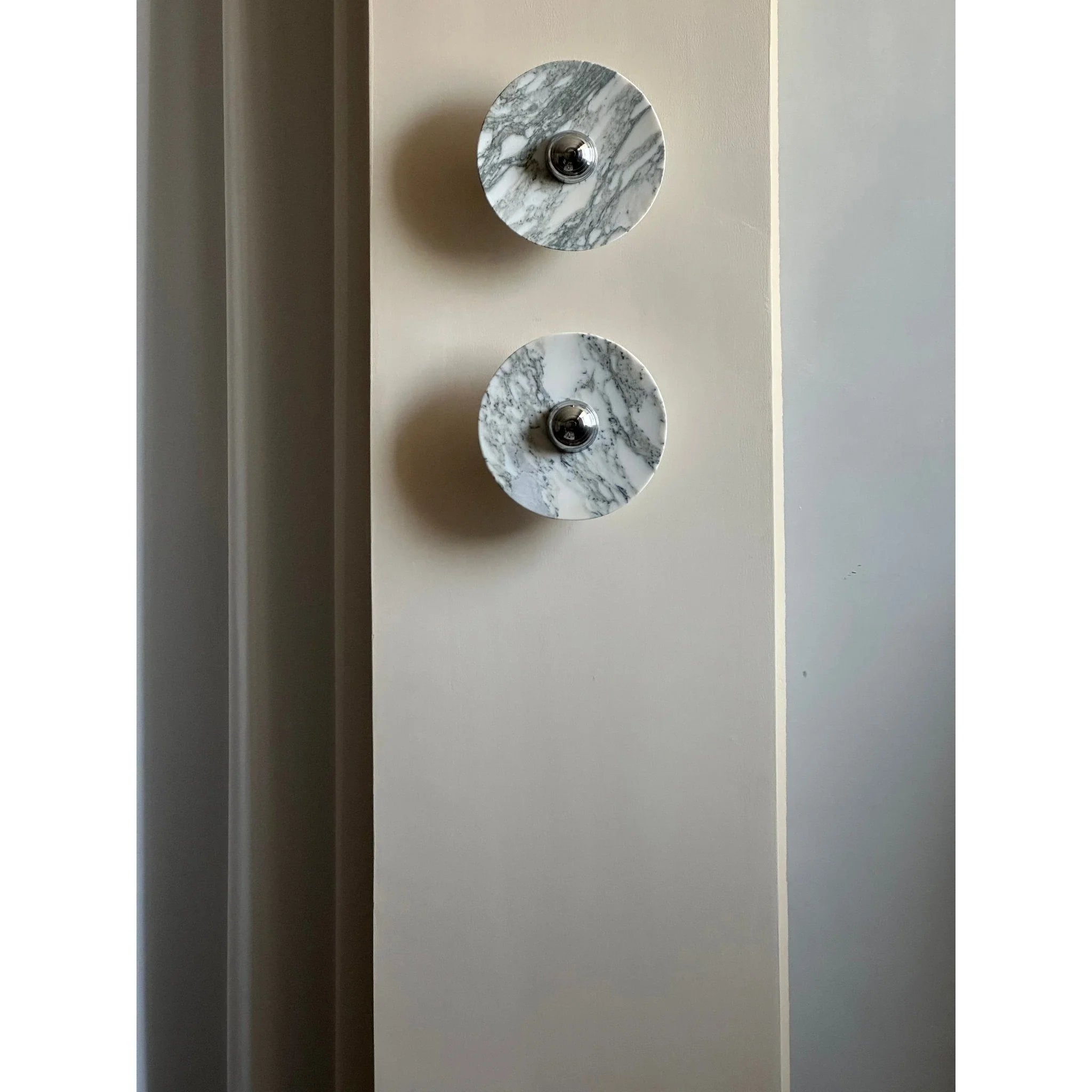 Modern marble wall sconces with chrome details on beige wall, YH Lamps home lighting