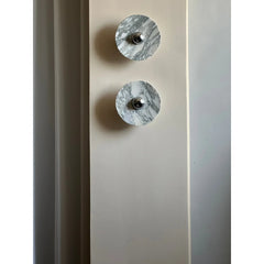 Modern marble wall sconces with chrome details on beige wall, YH Lamps home lighting