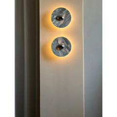 Modern marble wall sconces with chrome accents and warm LED lighting by YH Lamps