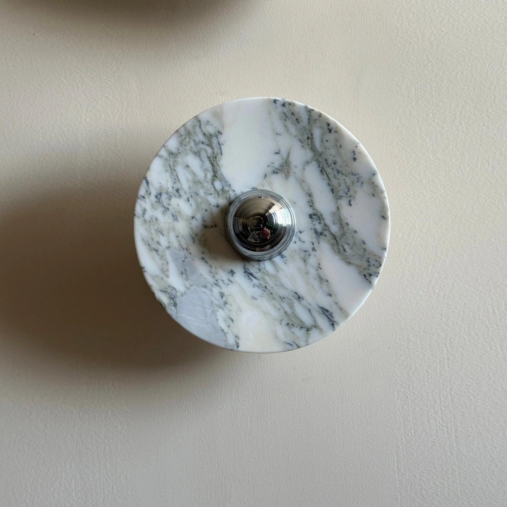 Modern marble wall lamp with chrome touch switch mounted on light wall, YH Lamps lighting