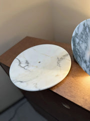 Round marble lamp base on wooden table, modern wall lighting by YH Lamps