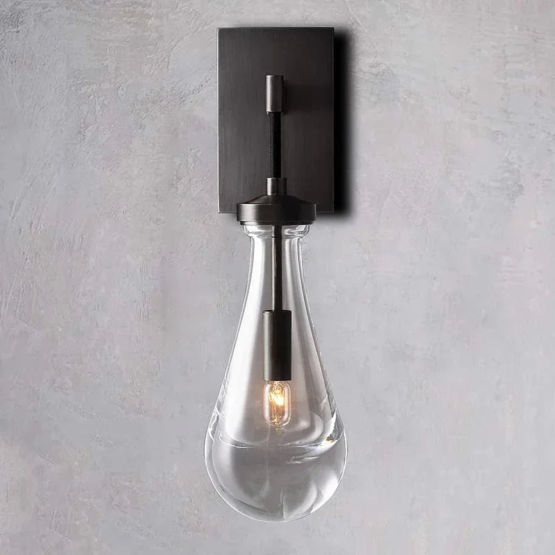 Modern raindrop glass wall sconce with black mount from YH Lamps, elegant home lighting