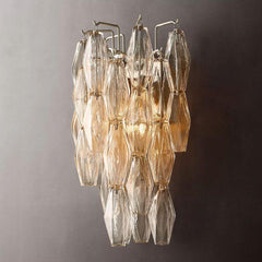 Modern Murano clear glass wall sconce on gray wall, YH Lamps elegant home lighting