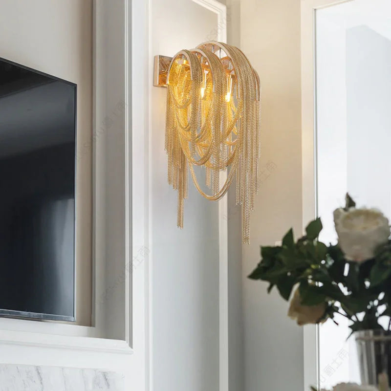 Sophia Modern Aluminum Chain Tassel Wall Sconce - YhLamps