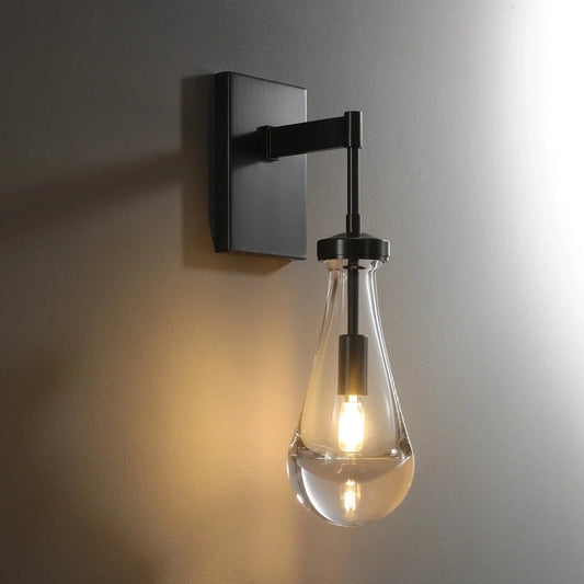 Modern wall sconce with clear glass shade and black mount from YH Lamps designer lighting