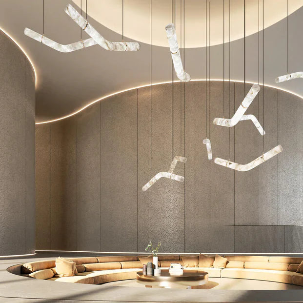 Modern Creative Alabaster Curved Chandelier for Living/Dining Room - YhLamps